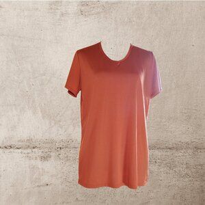RealEssentials Rust Orange, loose fit, V-neck t-shirt, light material.  Large